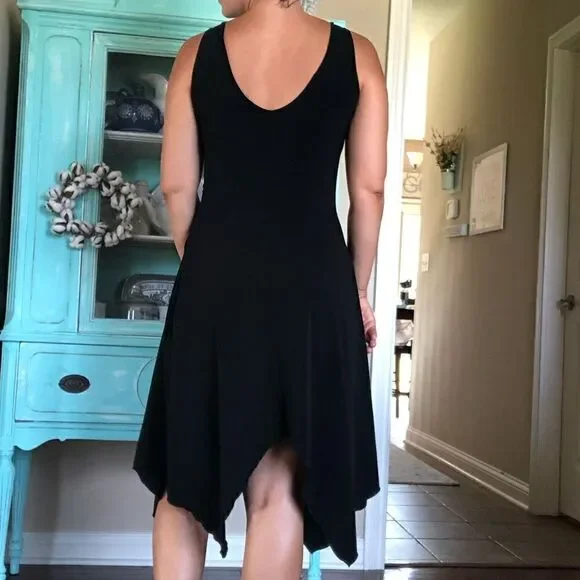 Vintage 90s Black Asymmetrical Dress Cocktail 1990 - Picture 7 of 10